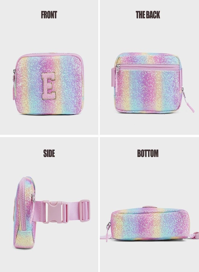 cotmcor Christmas Birthday Gifts for 5 6 7 8 9 10 11 12 Year Old Girl Teens Kids, Glitter Initial Fanny Pack for Girls Belt Bag Purse Crossbody Bags Cute Valentines Day Gifts Trendy Stuff, Pink Rainbow E - Image 4